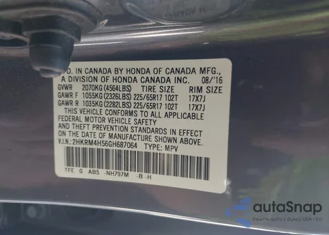 2016 Honda Cr-V Ex z USA, uszkodzony, nr VIN 2HKRM4H56GH687064